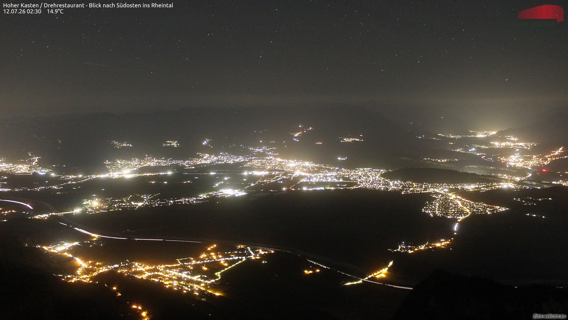 Archived image Webcam Hoher Kasten - View to the Rheintal