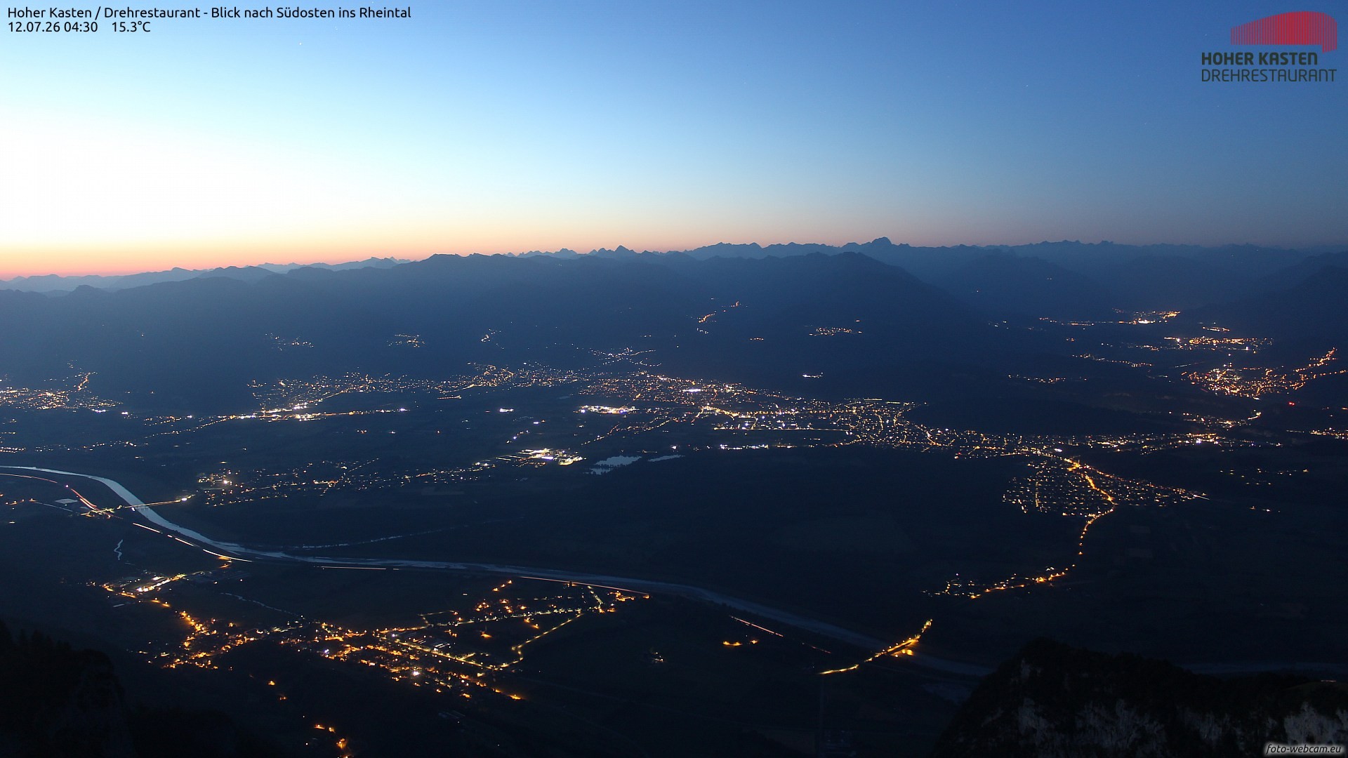Archived image Webcam Hoher Kasten - View to the Rheintal