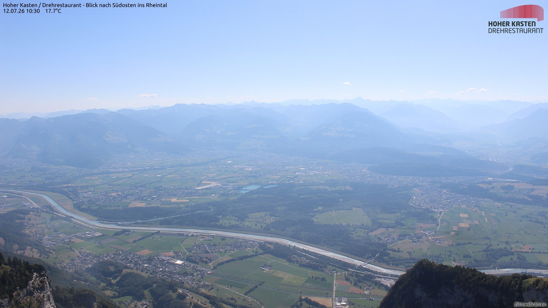 Archived image Webcam Hoher Kasten - View to the Rheintal