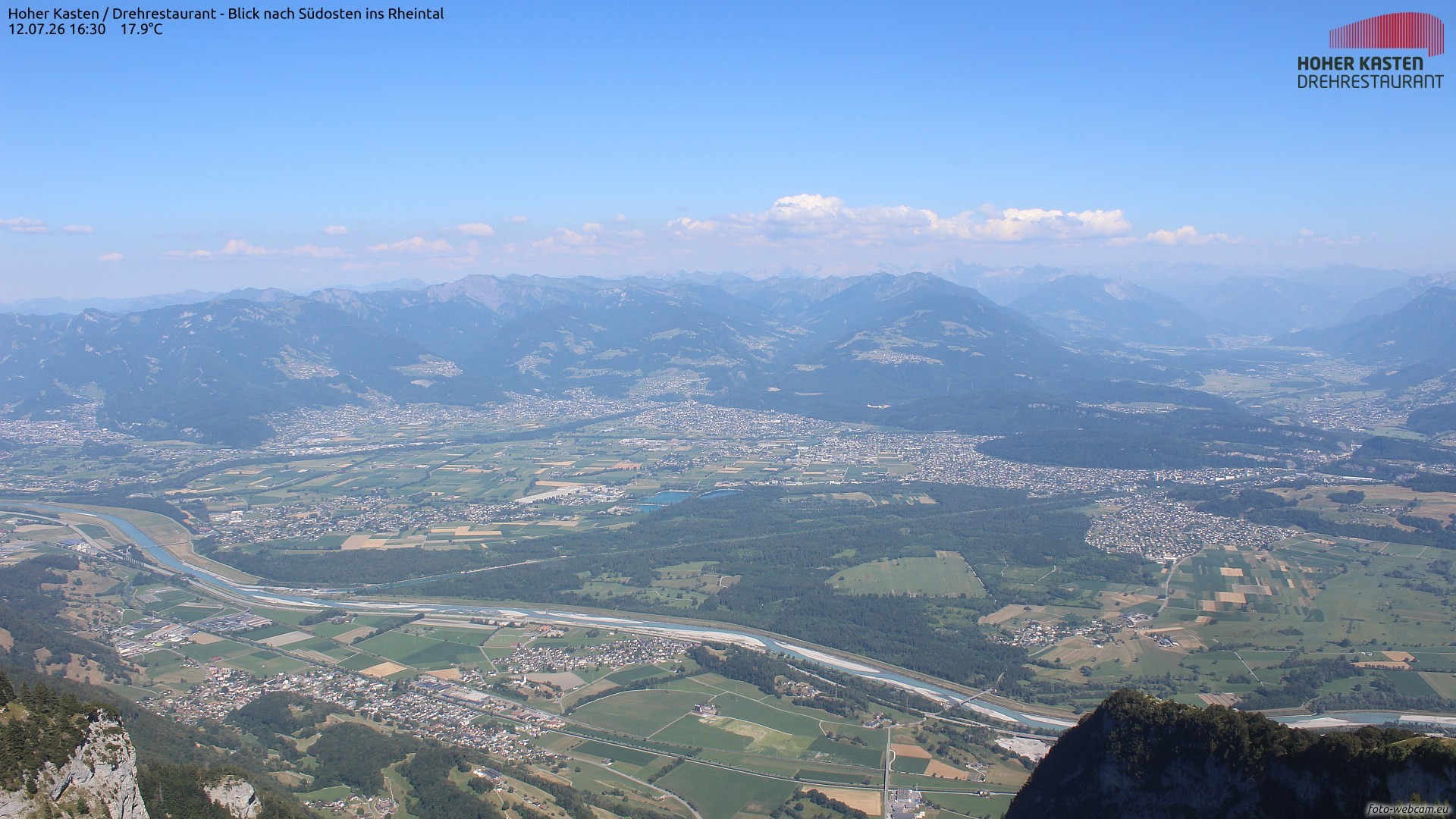 Archived image Webcam Hoher Kasten - View to the Rheintal