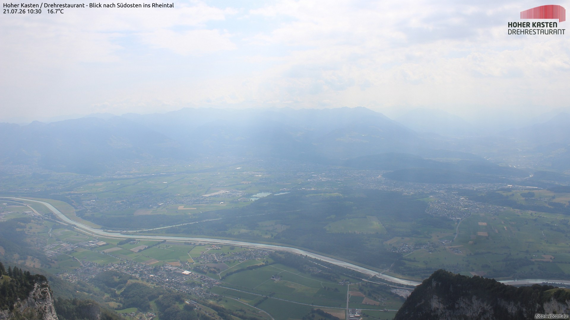 Archived image Webcam Hoher Kasten - View to the Rheintal