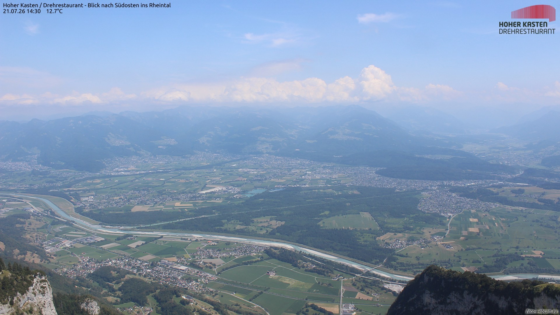 Archived image Webcam Hoher Kasten - View to the Rheintal