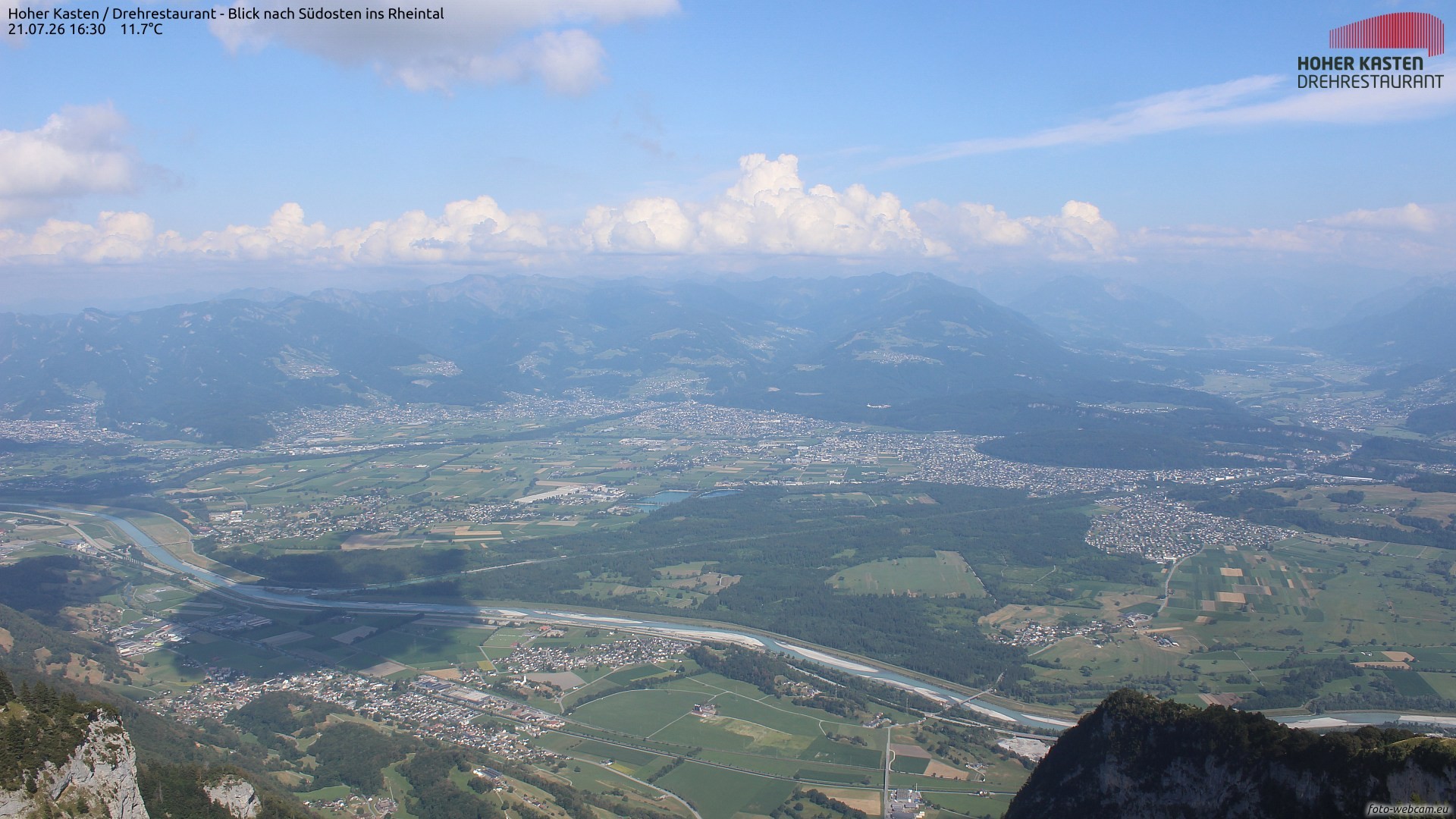 Archived image Webcam Hoher Kasten - View to the Rheintal