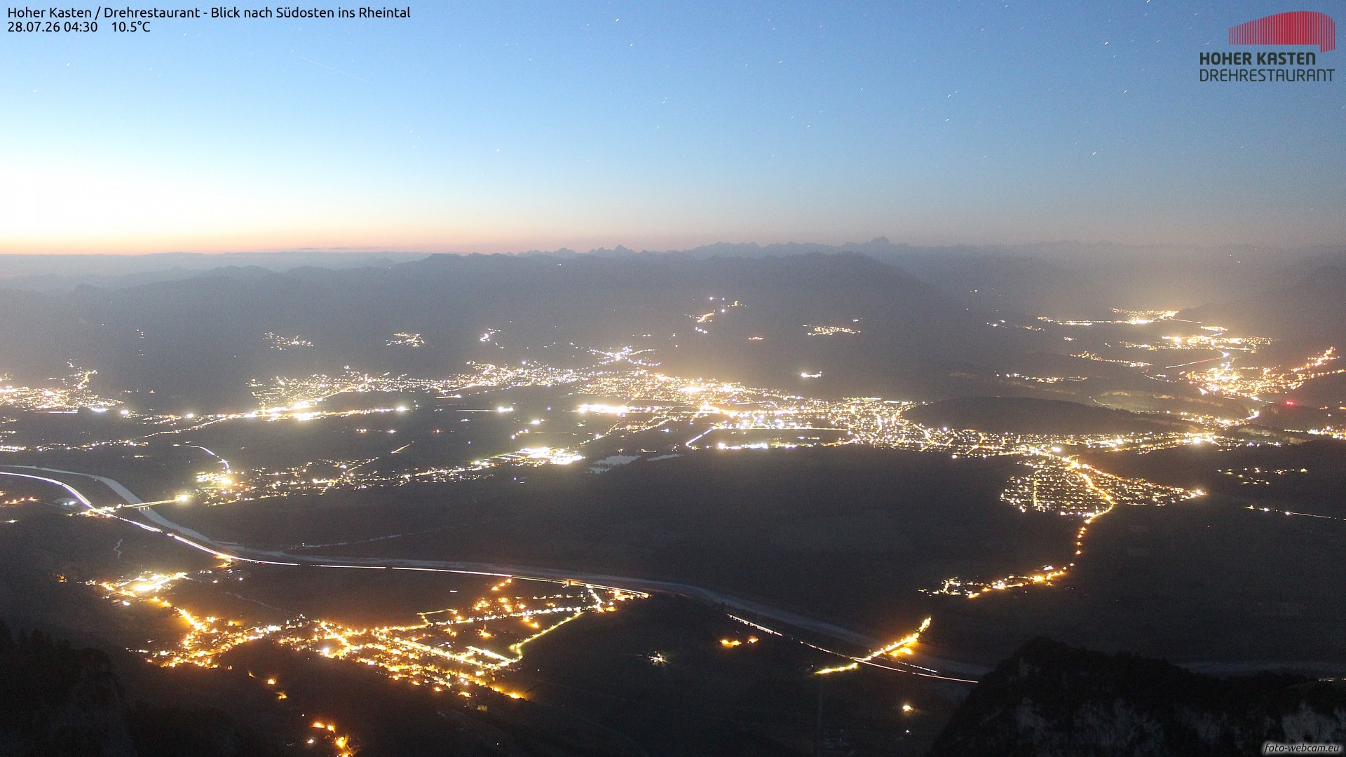 Archived image Webcam Hoher Kasten - View to the Rheintal