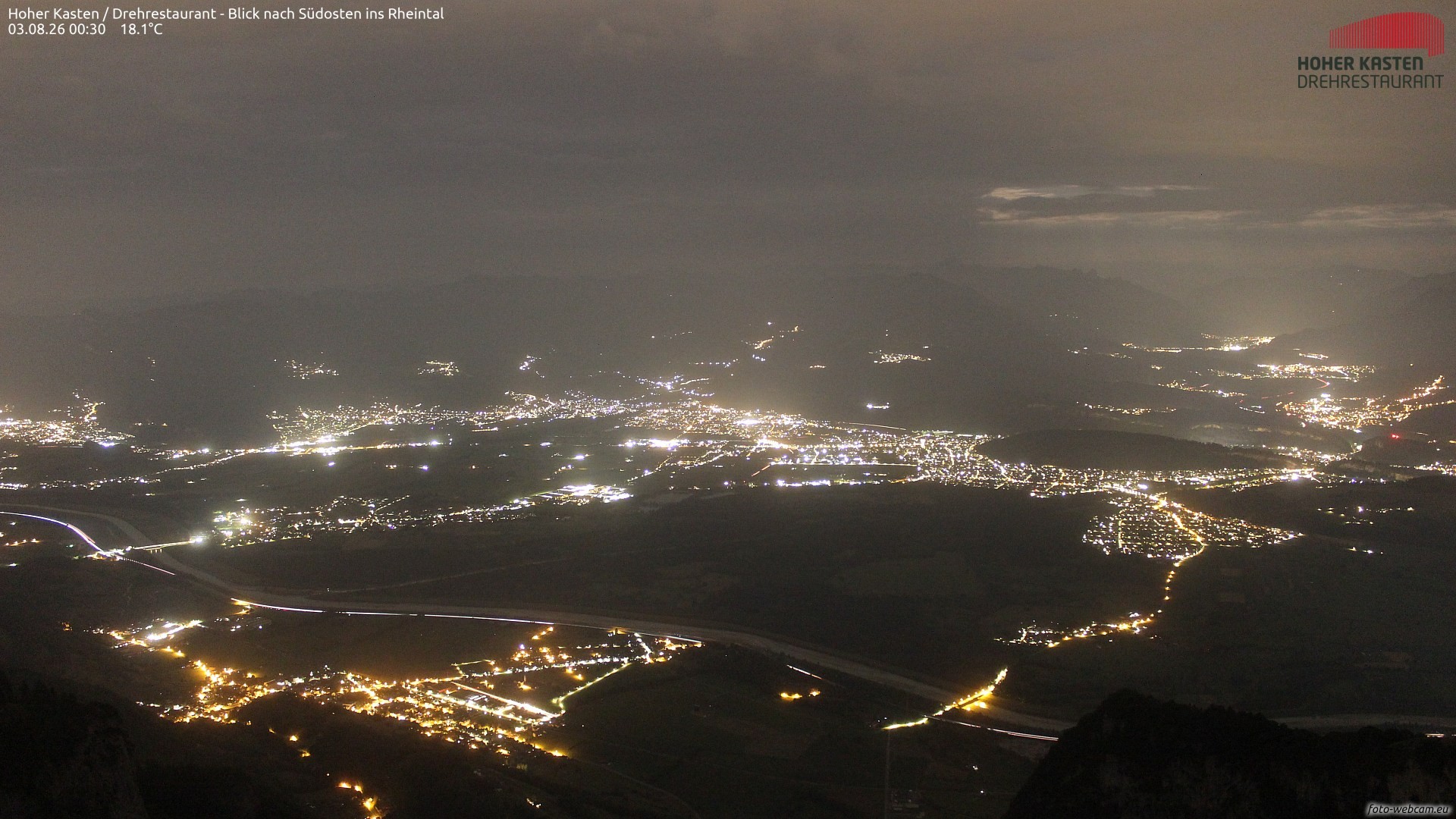Archiv Foto Webcam Hoher Kasten - Blick ins Rheintal