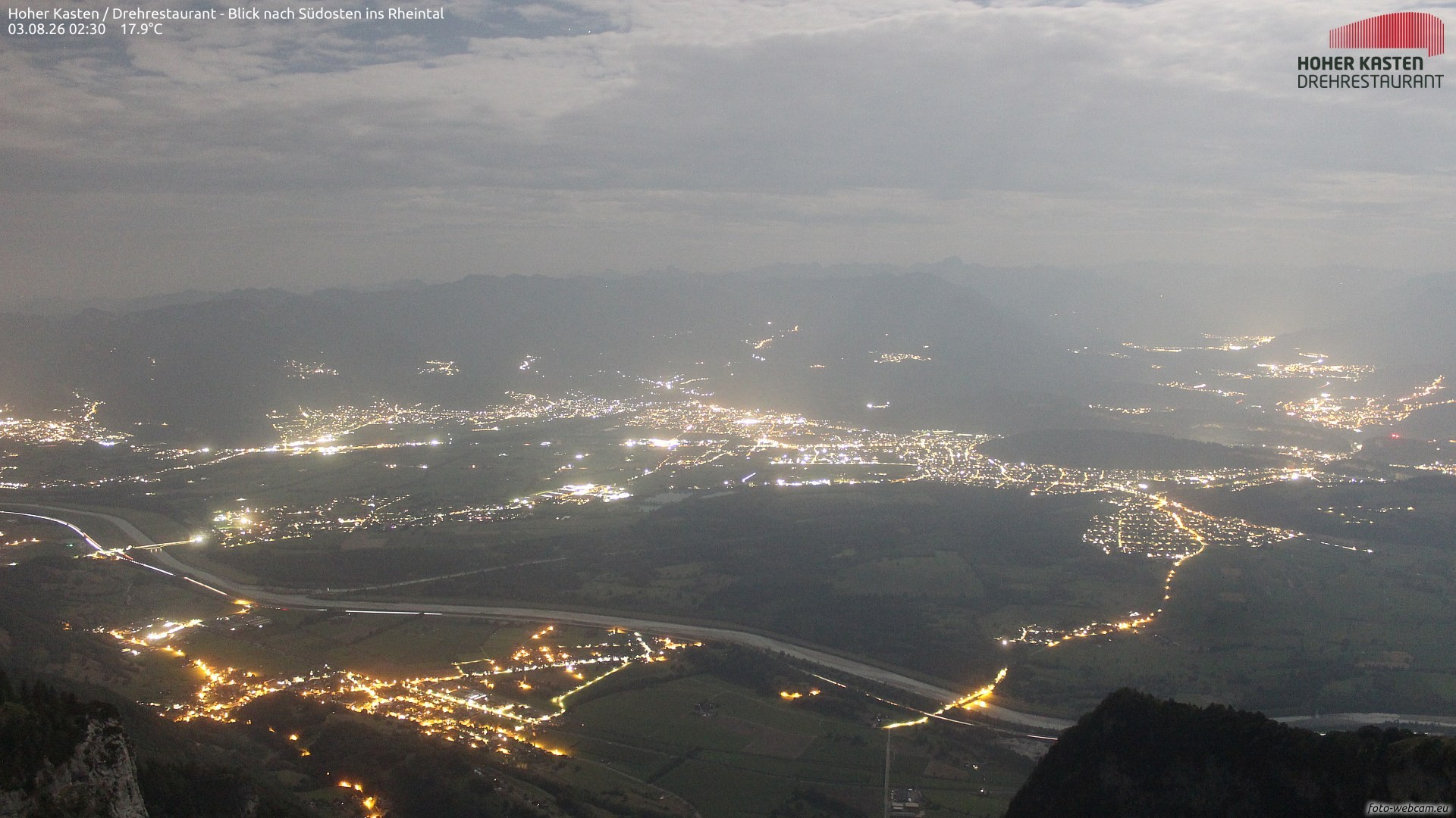 Archived image Webcam Hoher Kasten - View to the Rheintal