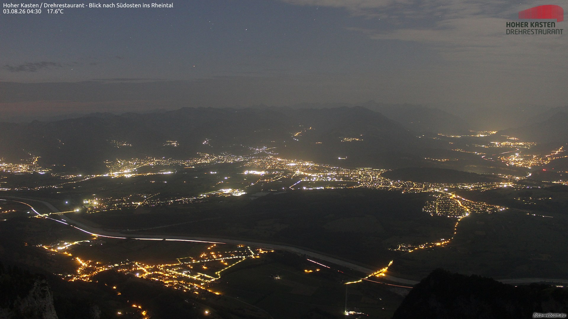 Archived image Webcam Hoher Kasten - View to the Rheintal