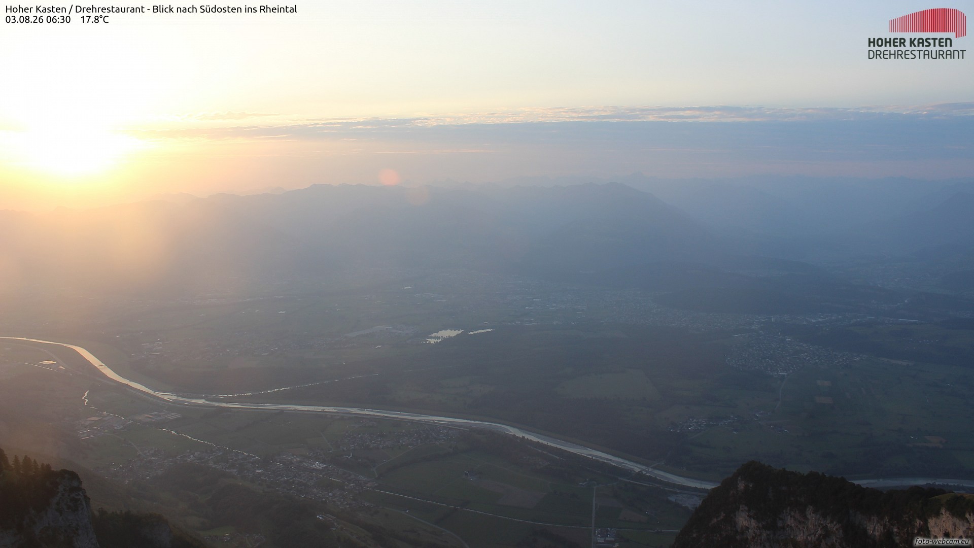 Archived image Webcam Hoher Kasten - View to the Rheintal