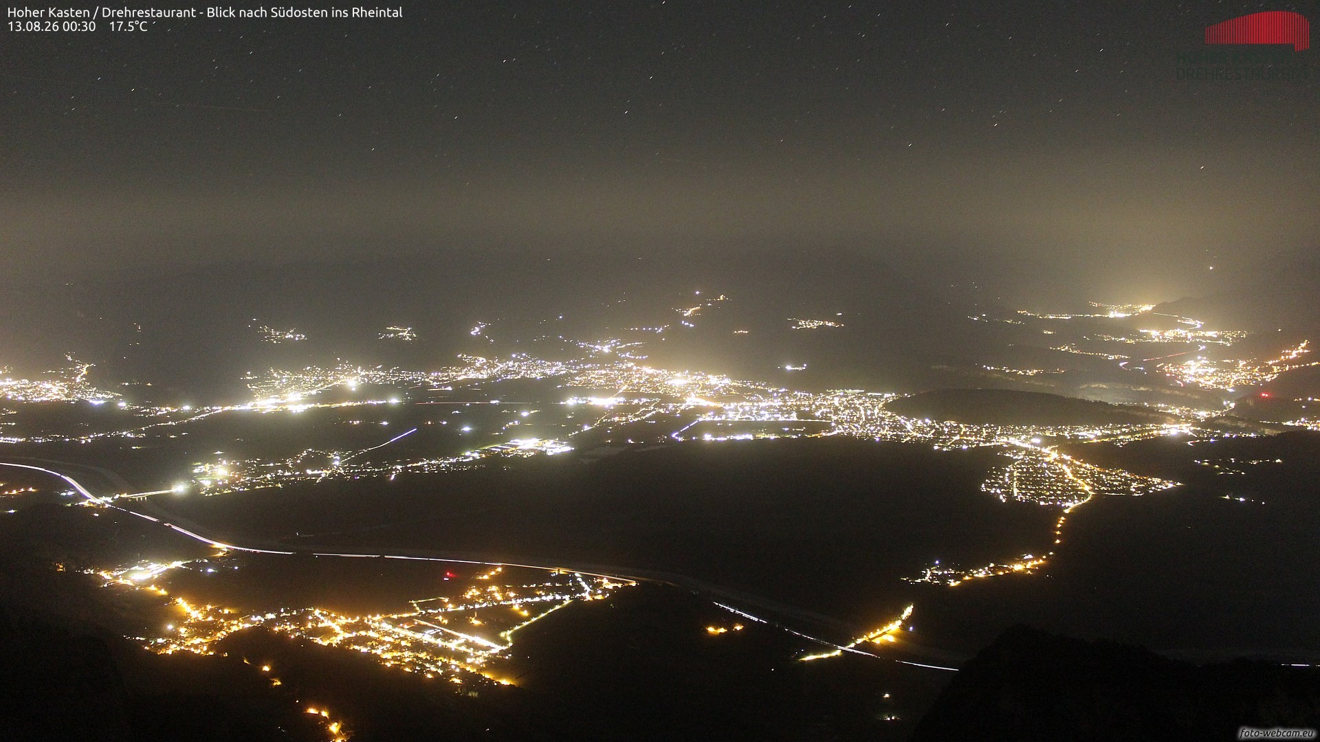 Archived image Webcam Hoher Kasten - View to the Rheintal