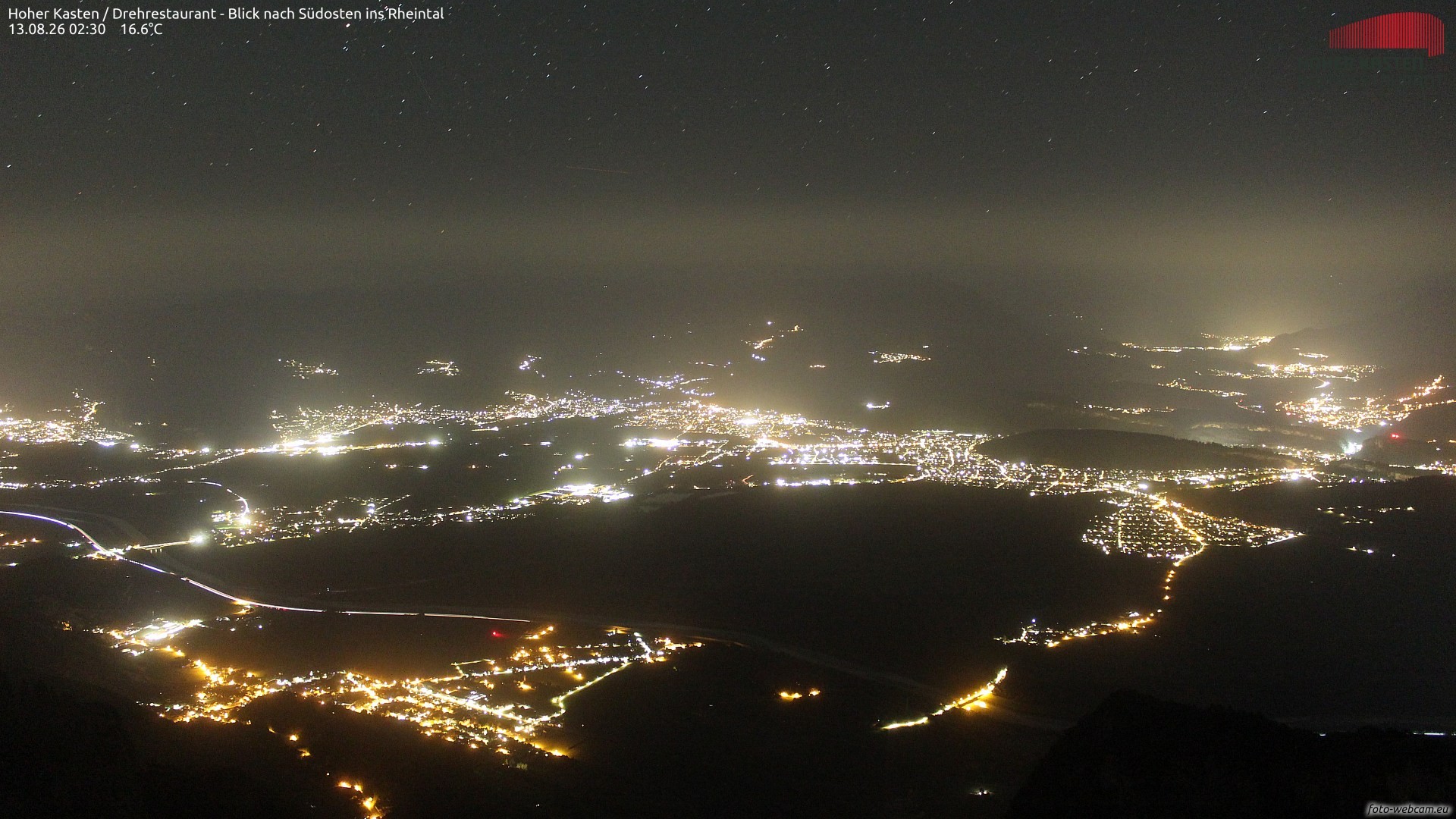 Archived image Webcam Hoher Kasten - View to the Rheintal