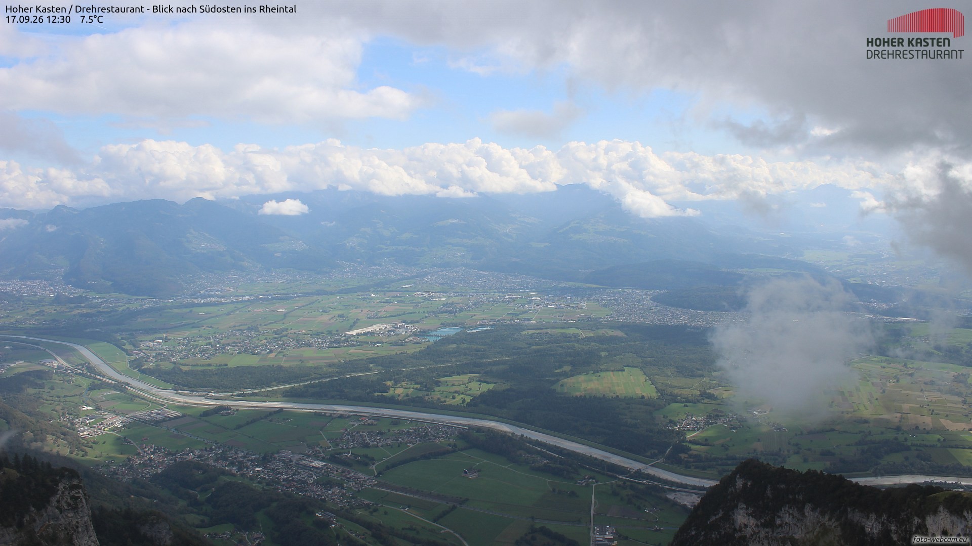 Archiv Foto Webcam Hoher Kasten - Blick ins Rheintal