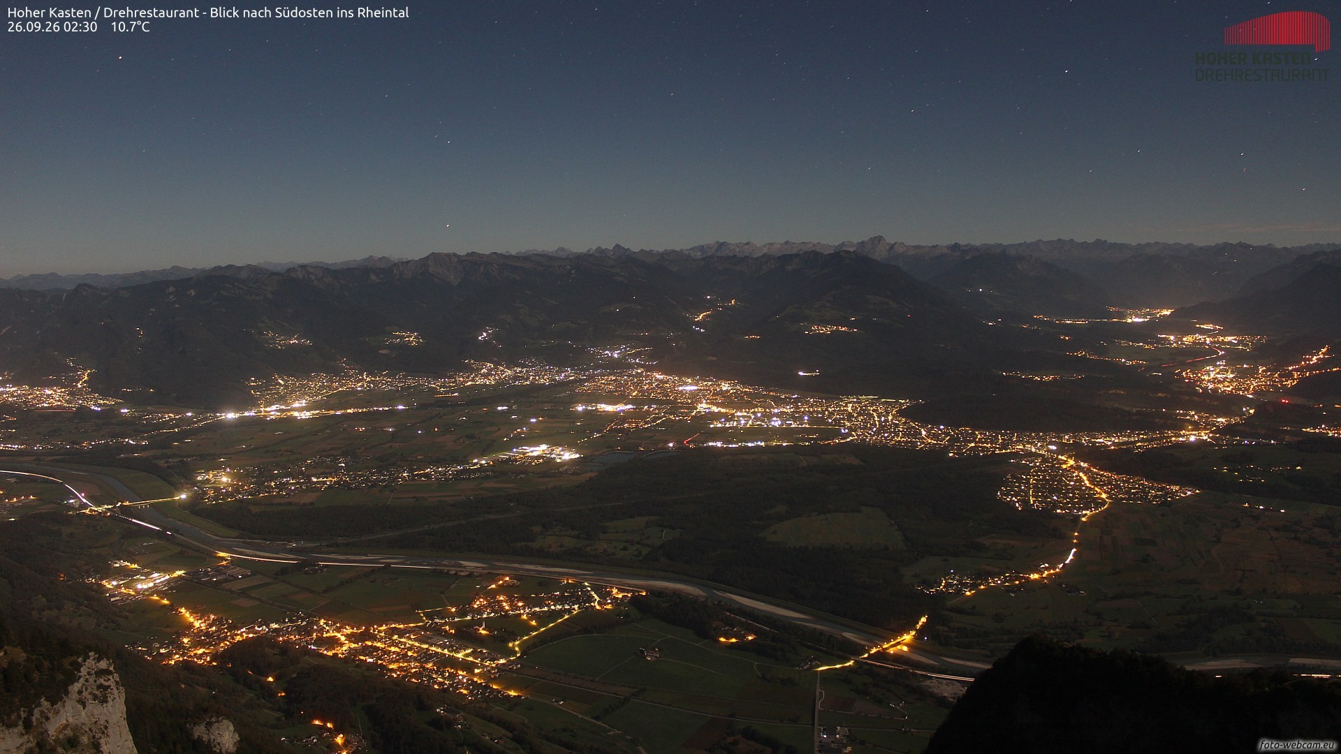 Archived image Webcam Hoher Kasten - View to the Rheintal