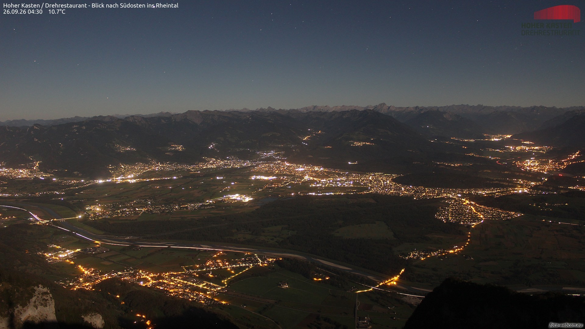 Archived image Webcam Hoher Kasten - View to the Rheintal