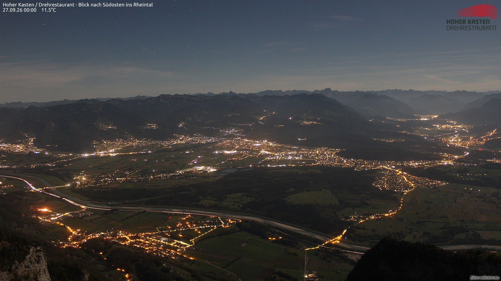 Archived image Webcam Hoher Kasten - View to the Rheintal
