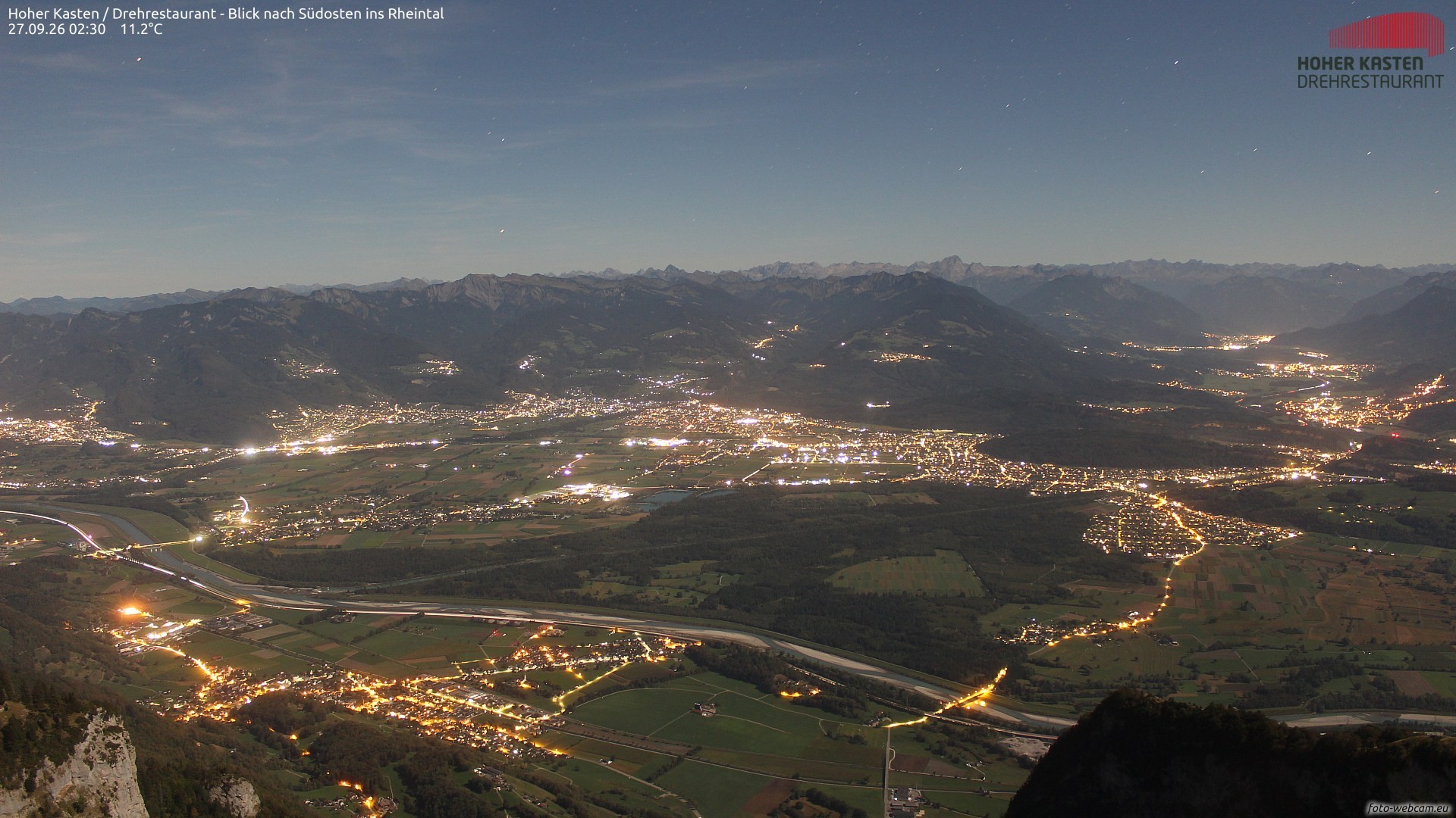 Archived image Webcam Hoher Kasten - View to the Rheintal