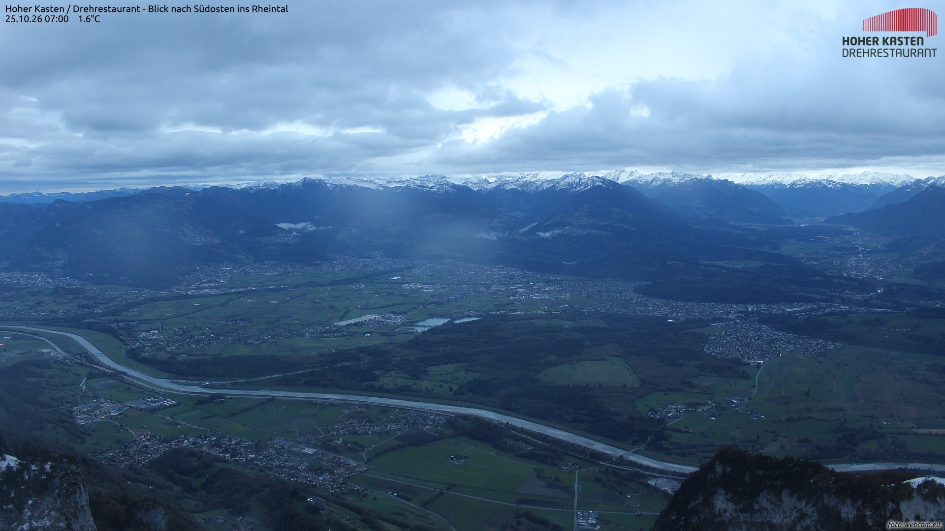 Archived image Webcam Hoher Kasten - View to the Rheintal