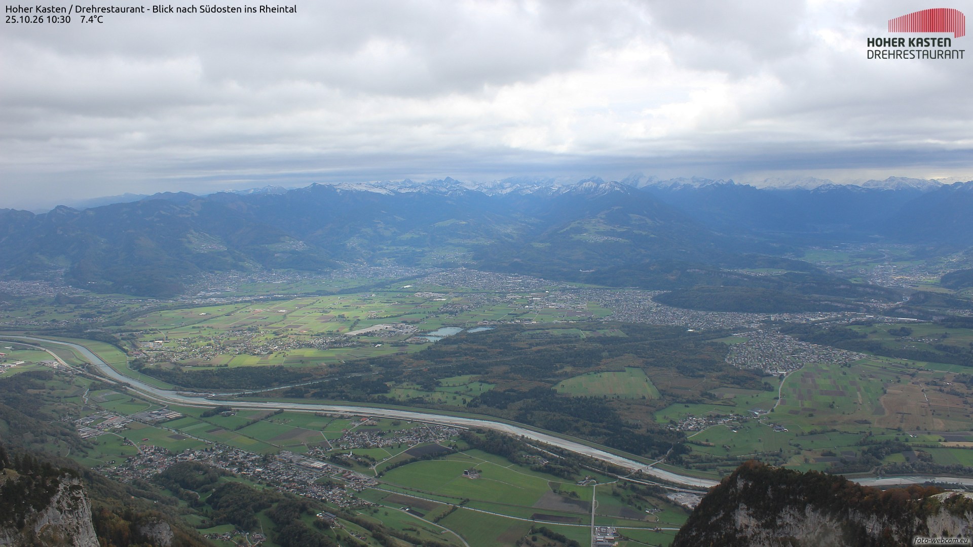 Archived image Webcam Hoher Kasten - View to the Rheintal