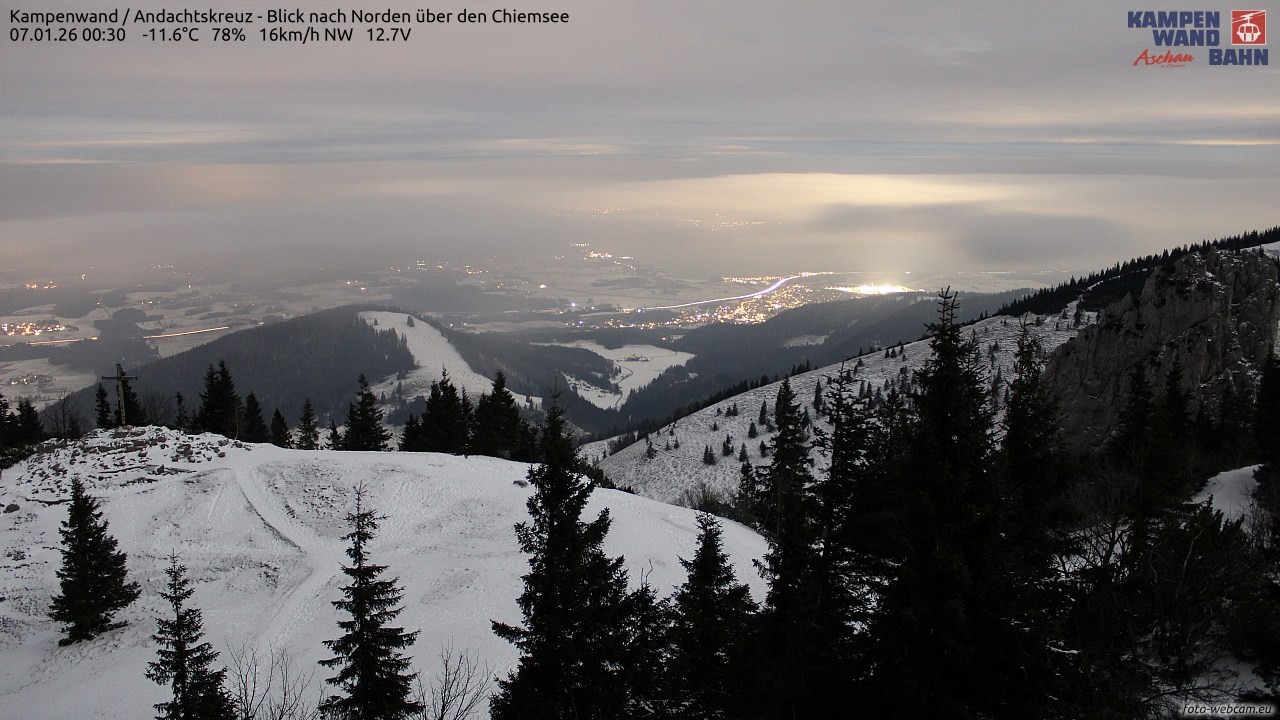 Archiv Foto Webcam Kampenwand - Blick nach Norden über den Chiemsee