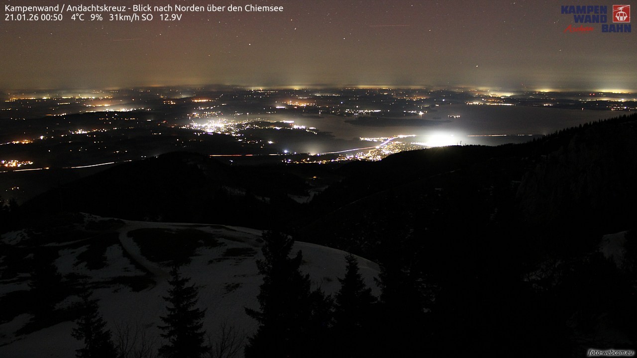 Archiv Foto Webcam Kampenwand - Blick nach Norden über den Chiemsee