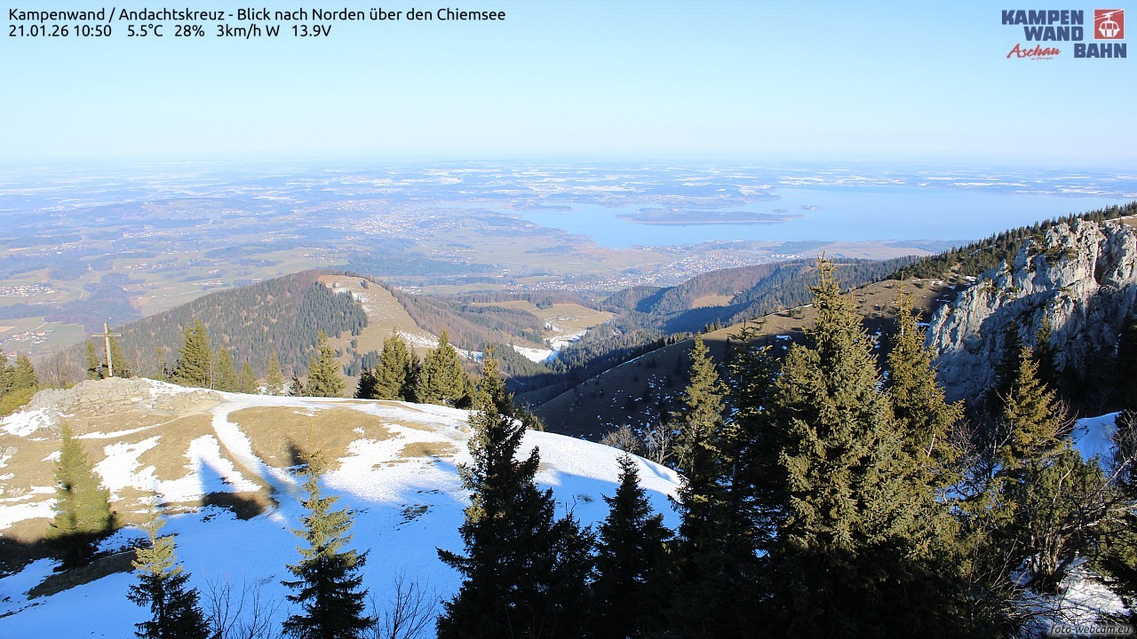 Archiv Foto Webcam Kampenwand - Blick nach Norden über den Chiemsee