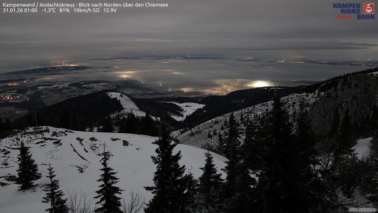 Archiv Foto Webcam Kampenwand - Blick nach Norden über den Chiemsee