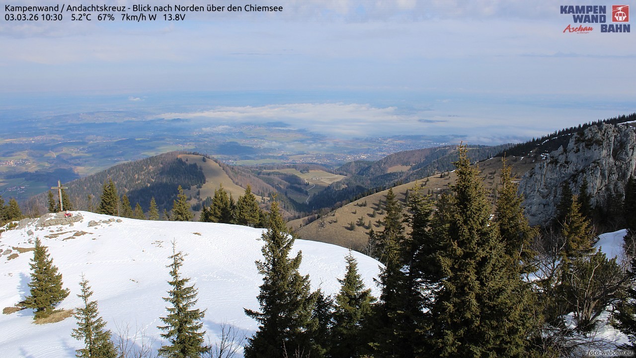 Archiv Foto Webcam Kampenwand - Blick nach Norden über den Chiemsee