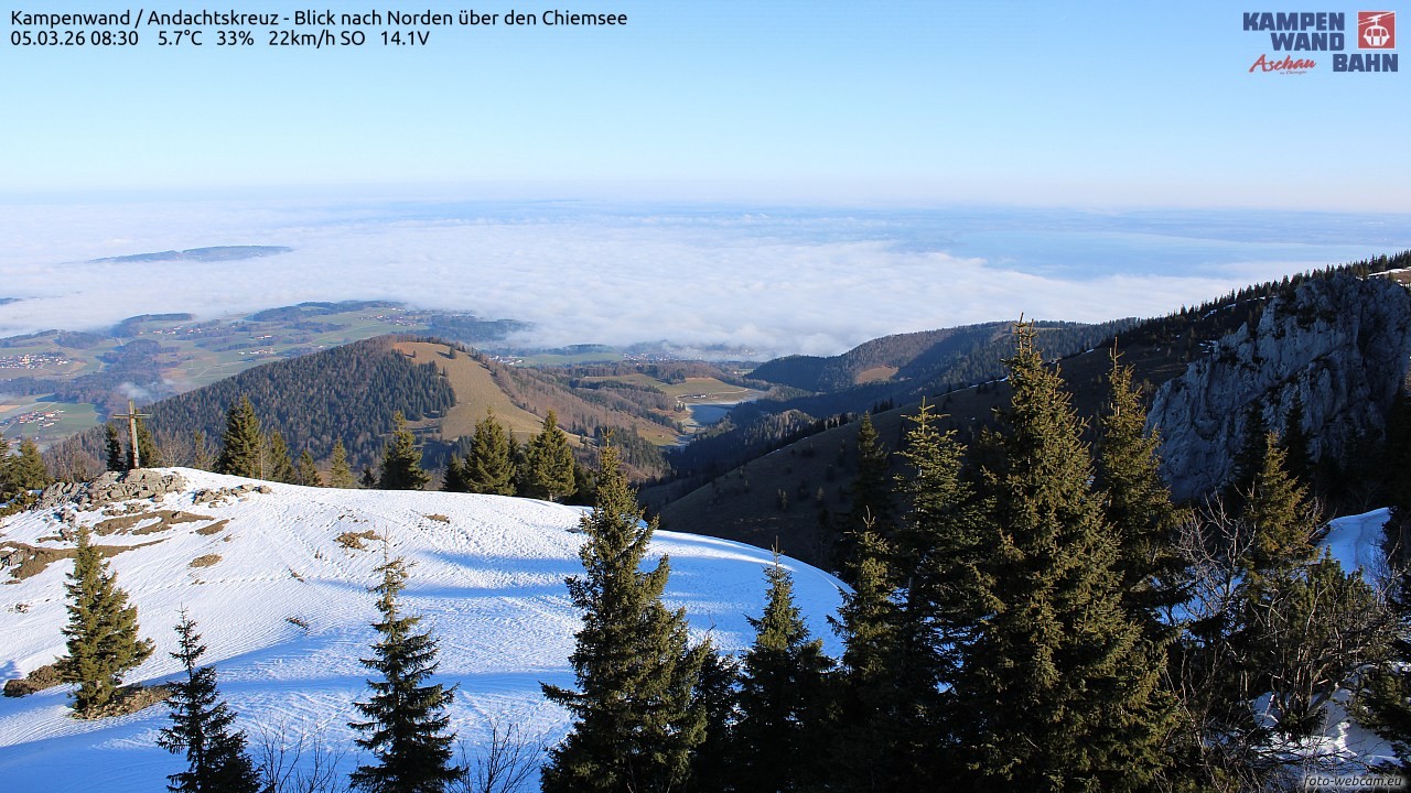 Archiv Foto Webcam Kampenwand - Blick nach Norden über den Chiemsee