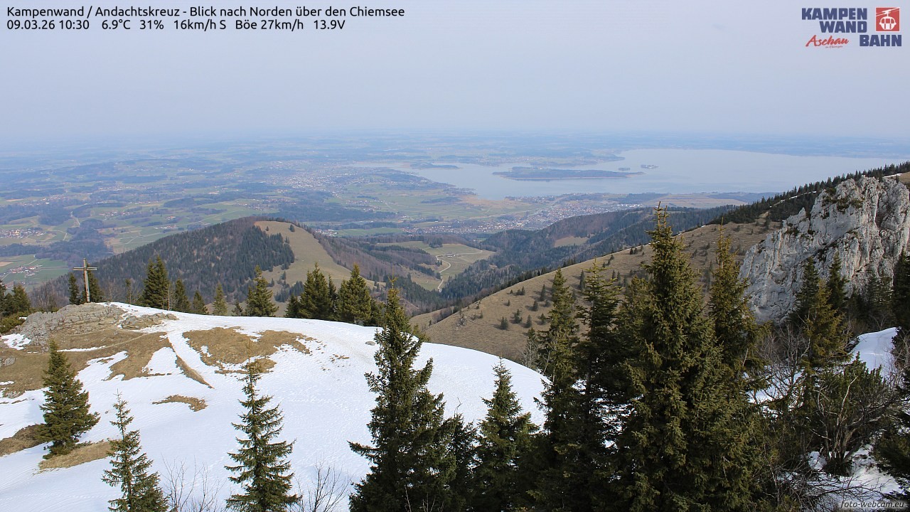 Archiv Foto Webcam Kampenwand - Blick nach Norden über den Chiemsee