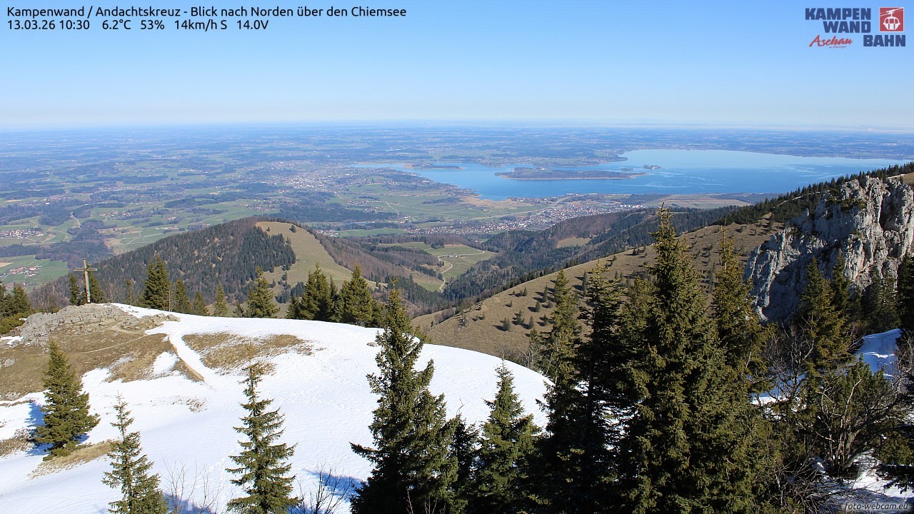 Archiv Foto Webcam Kampenwand - Blick nach Norden über den Chiemsee
