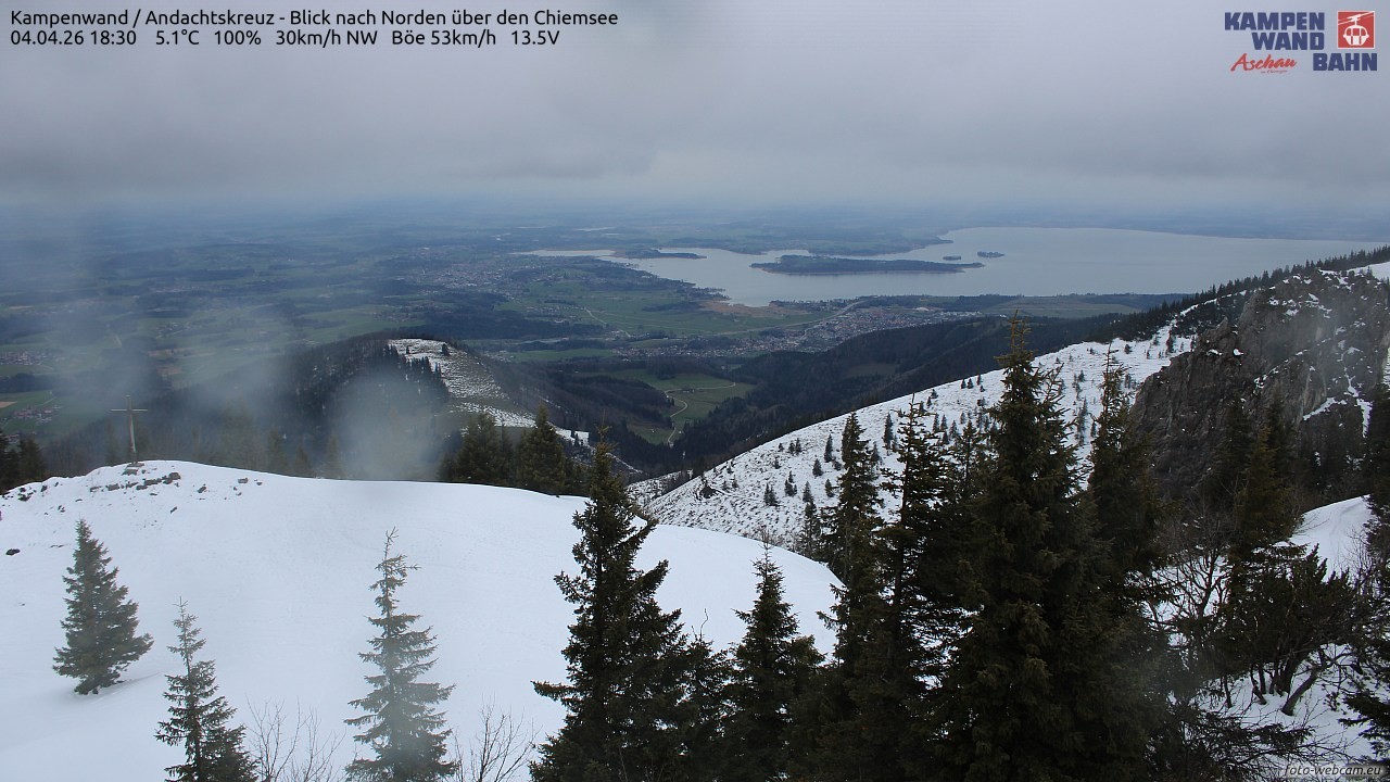 Archiv Foto Webcam Kampenwand - Blick nach Norden über den Chiemsee