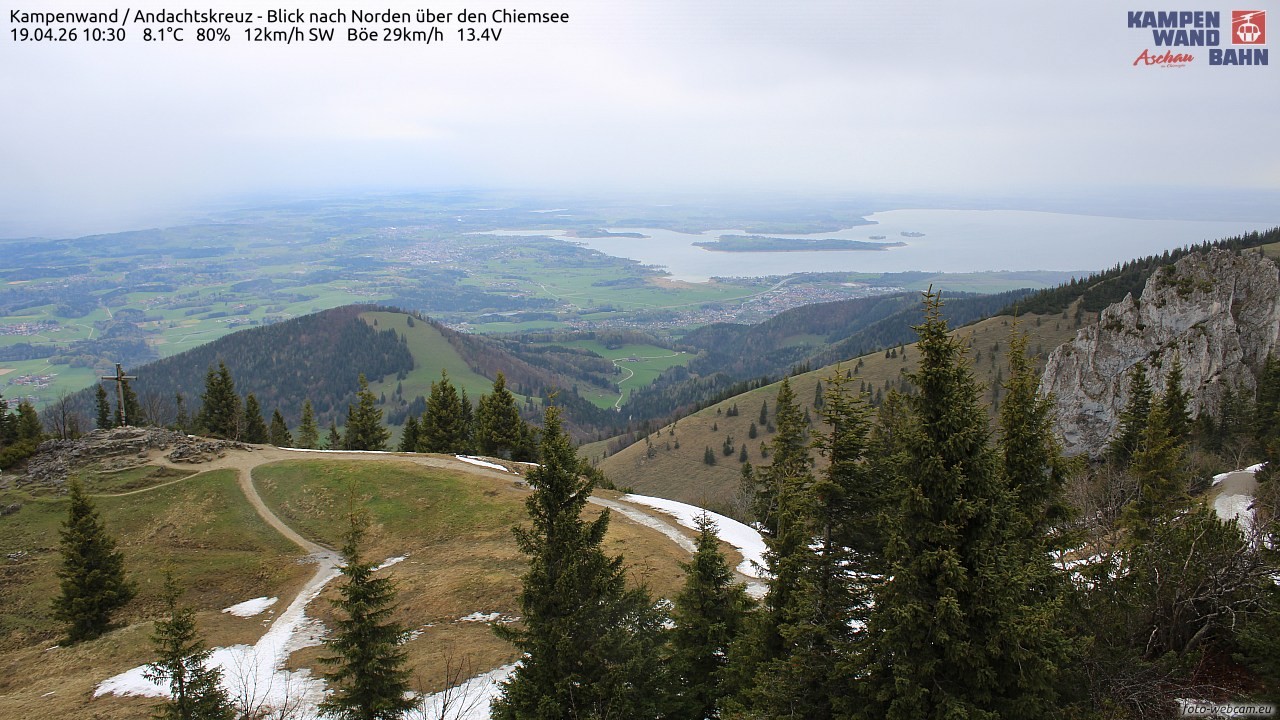 Archiv Foto Webcam Kampenwand - Blick nach Norden über den Chiemsee