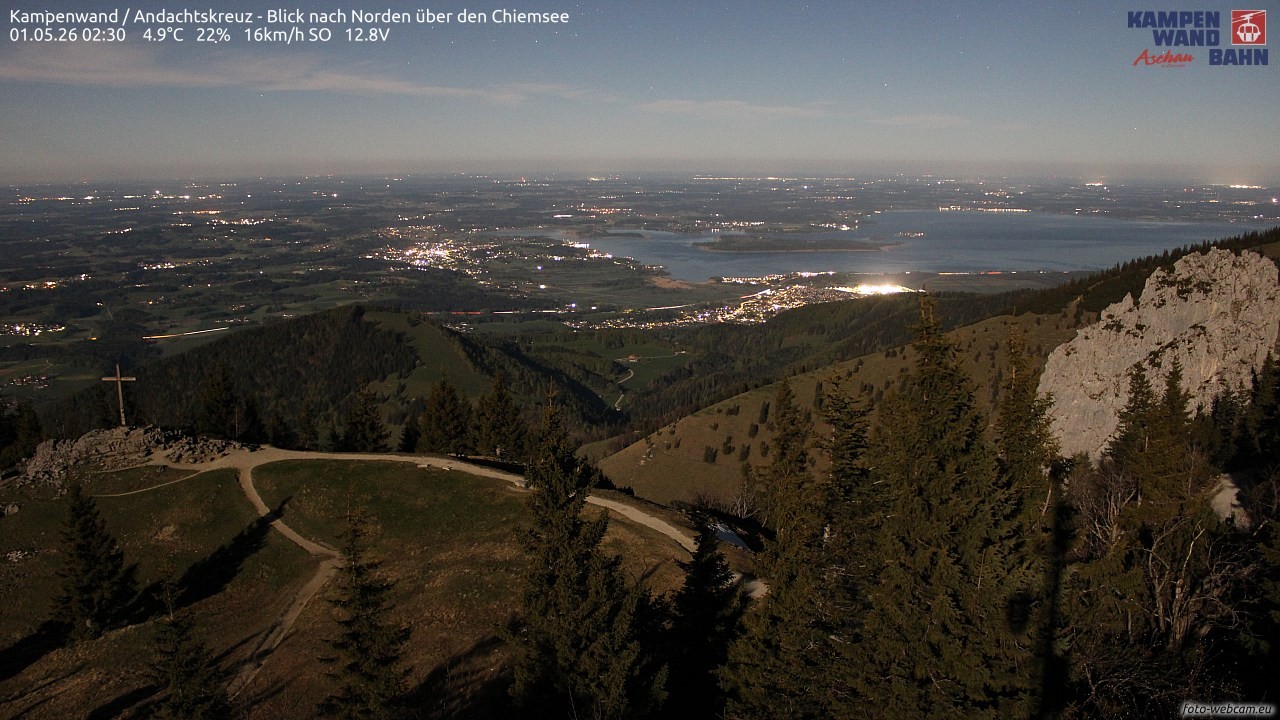 Archiv Foto Webcam Kampenwand - Blick nach Norden über den Chiemsee