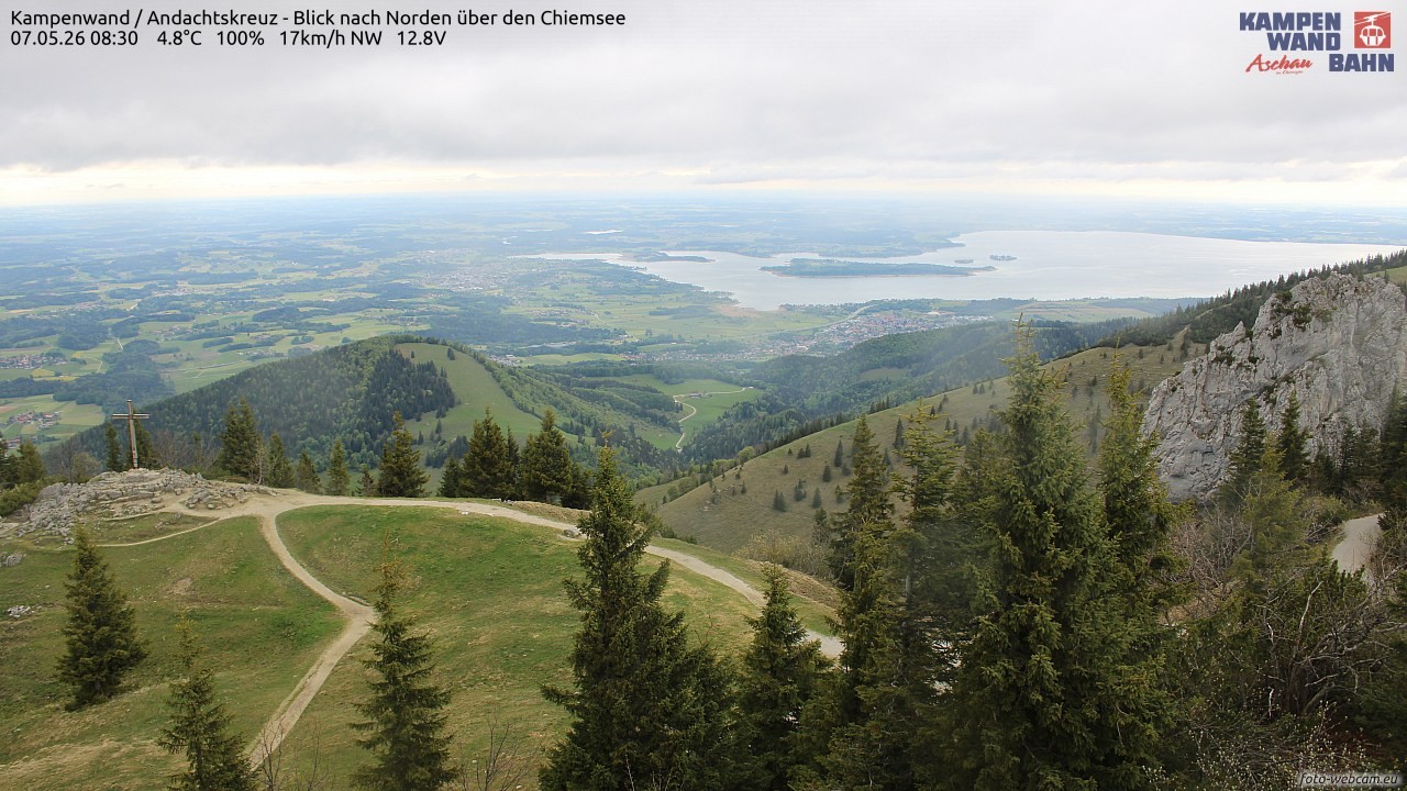Archiv Foto Webcam Kampenwand - Blick nach Norden über den Chiemsee