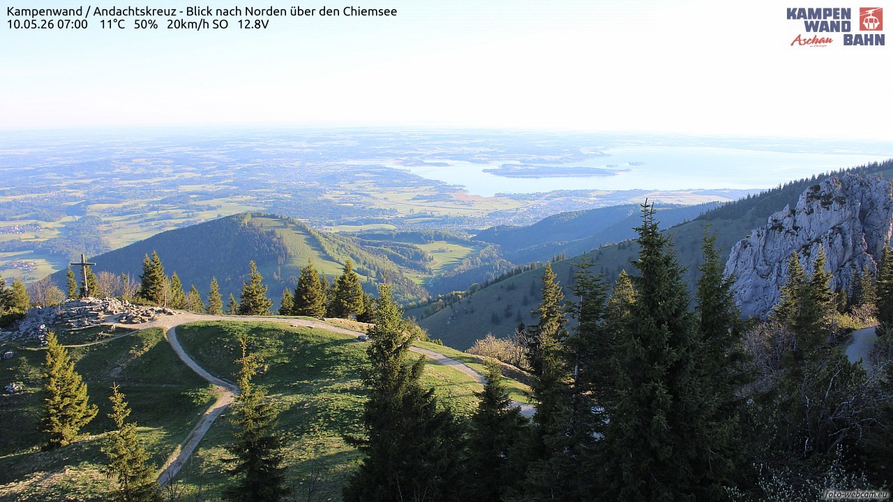 Archiv Foto Webcam Kampenwand - Blick nach Norden über den Chiemsee