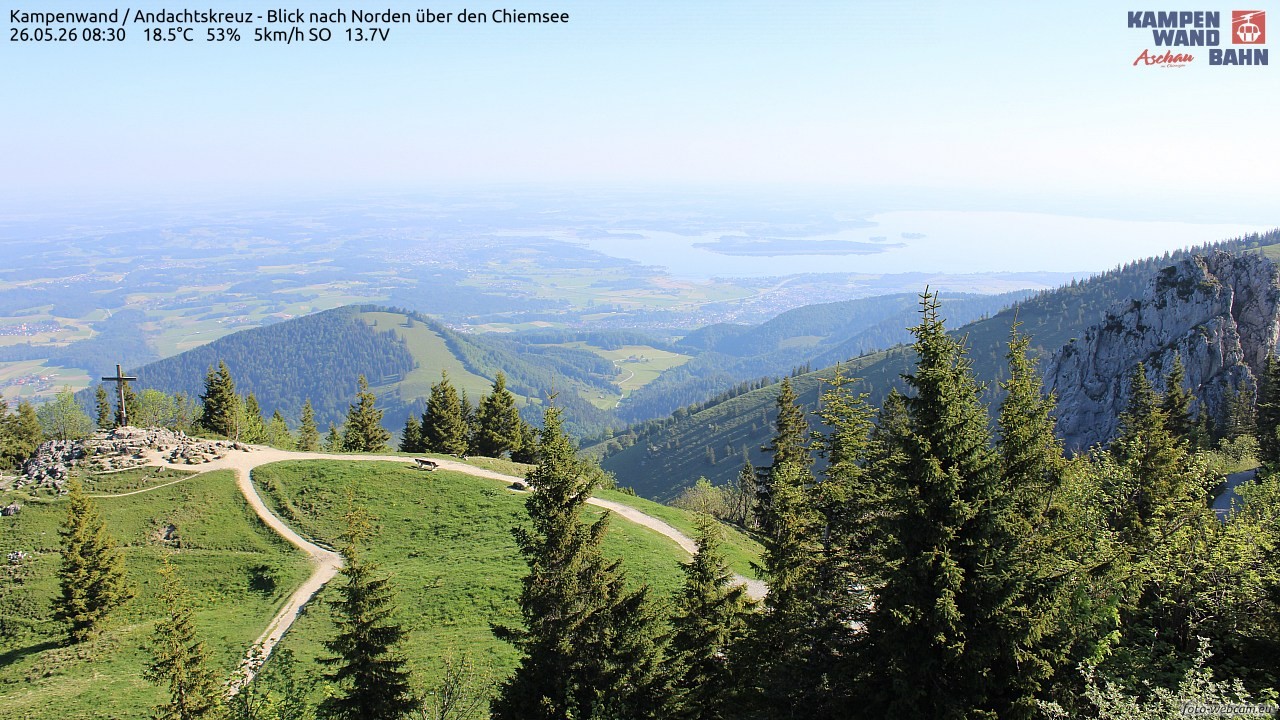 Archiv Foto Webcam Kampenwand - Blick nach Norden über den Chiemsee