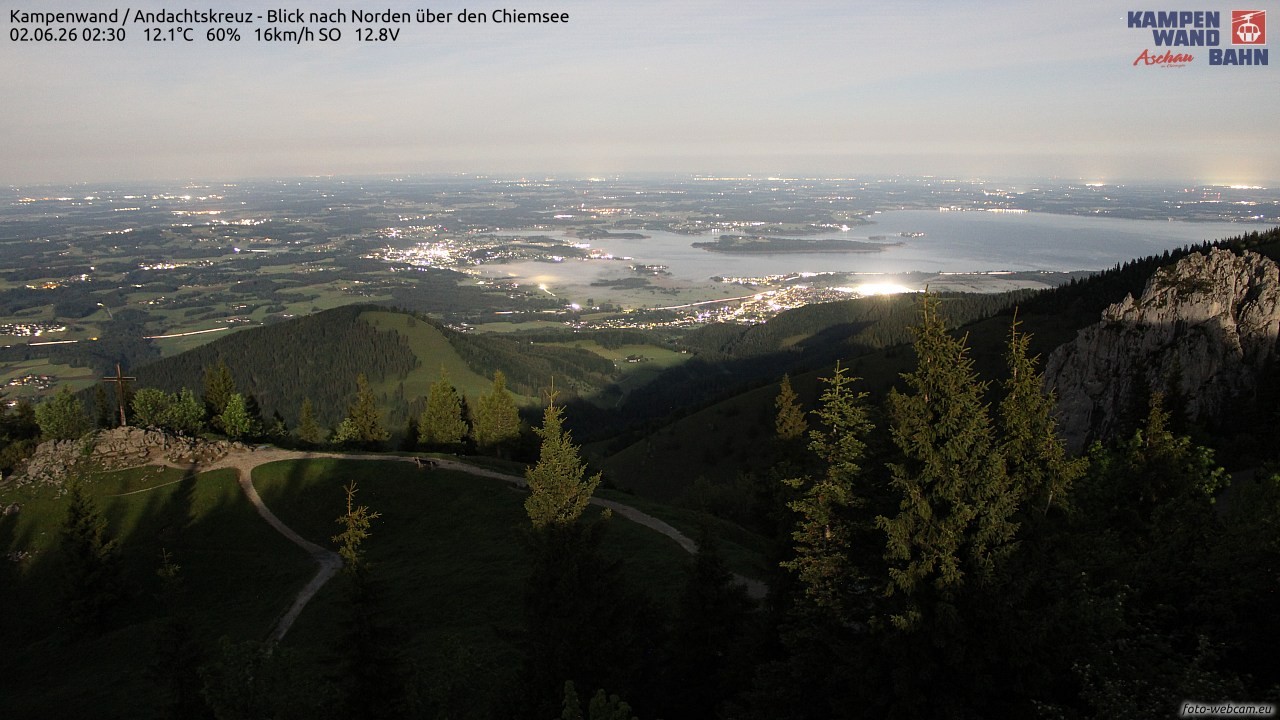 Archiv Foto Webcam Kampenwand - Blick nach Norden über den Chiemsee