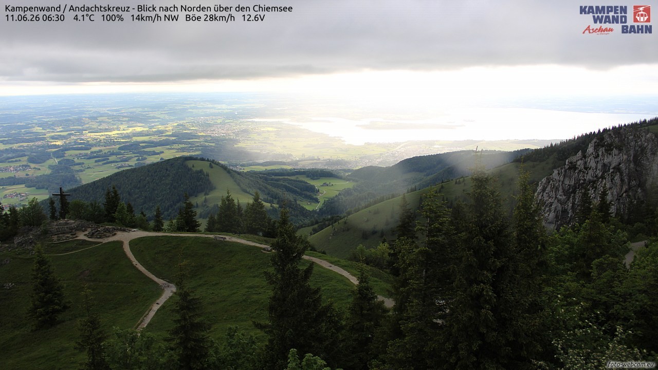Archiv Foto Webcam Kampenwand - Blick nach Norden über den Chiemsee