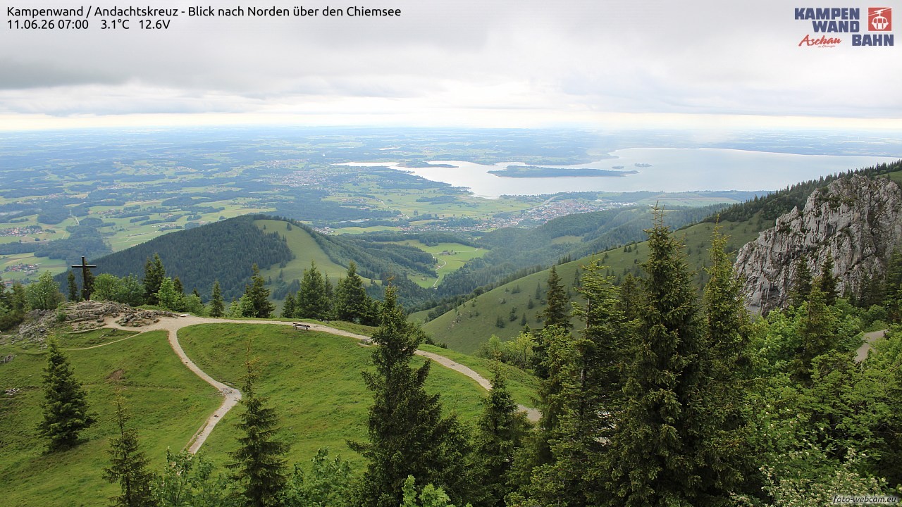 Archiv Foto Webcam Kampenwand - Blick nach Norden über den Chiemsee