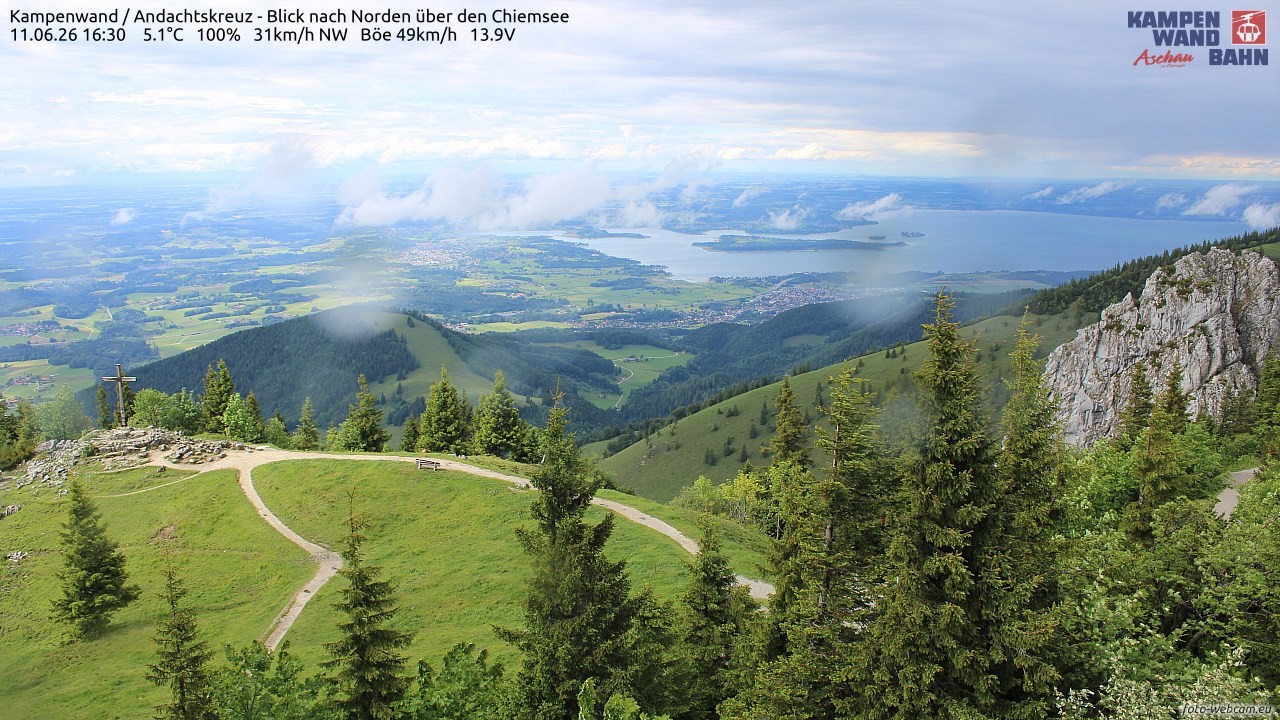 Archiv Foto Webcam Kampenwand - Blick nach Norden über den Chiemsee