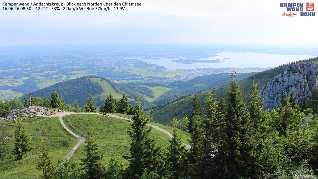 Archiv Foto Webcam Kampenwand - Blick nach Norden über den Chiemsee