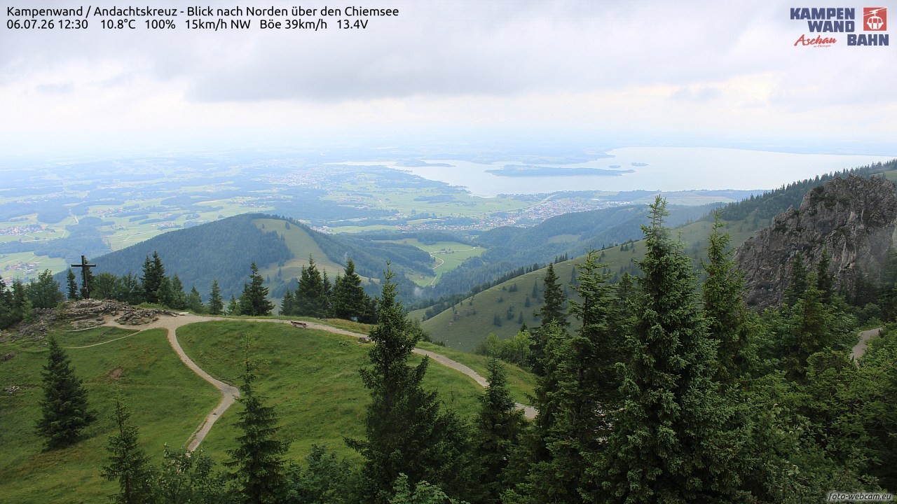 Archiv Foto Webcam Kampenwand - Blick nach Norden über den Chiemsee