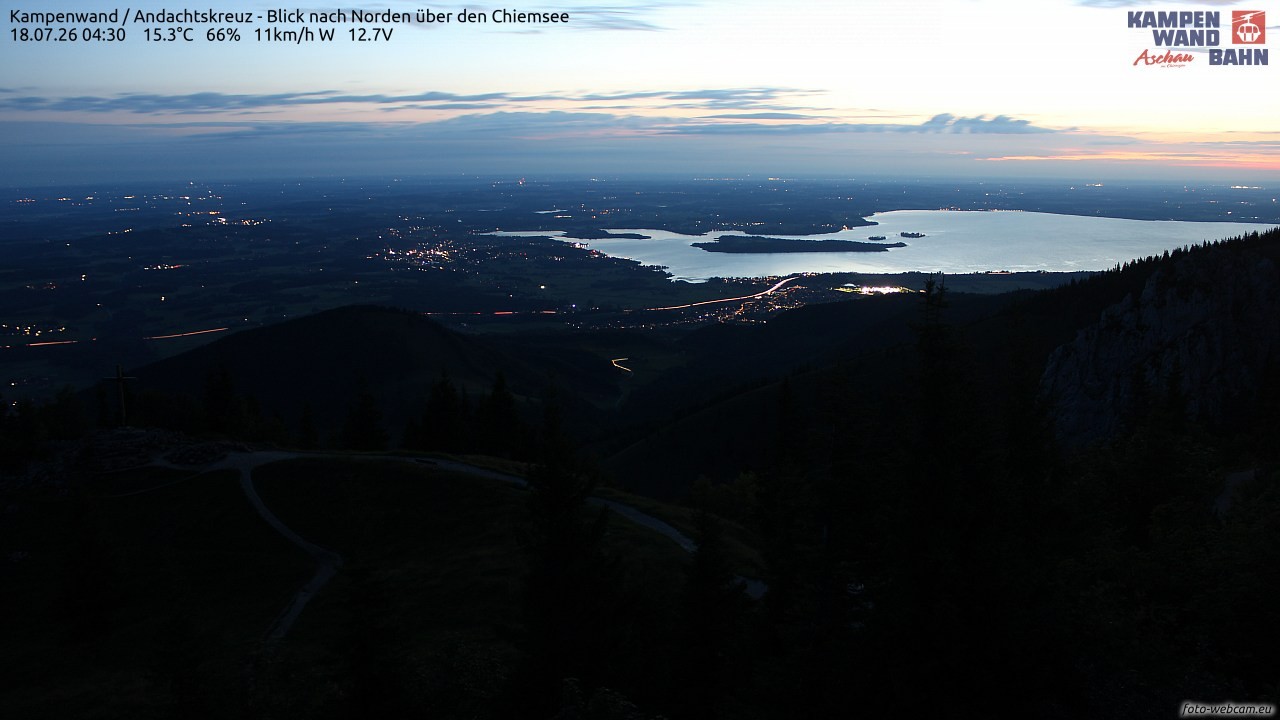 Archiv Foto Webcam Kampenwand - Blick nach Norden über den Chiemsee