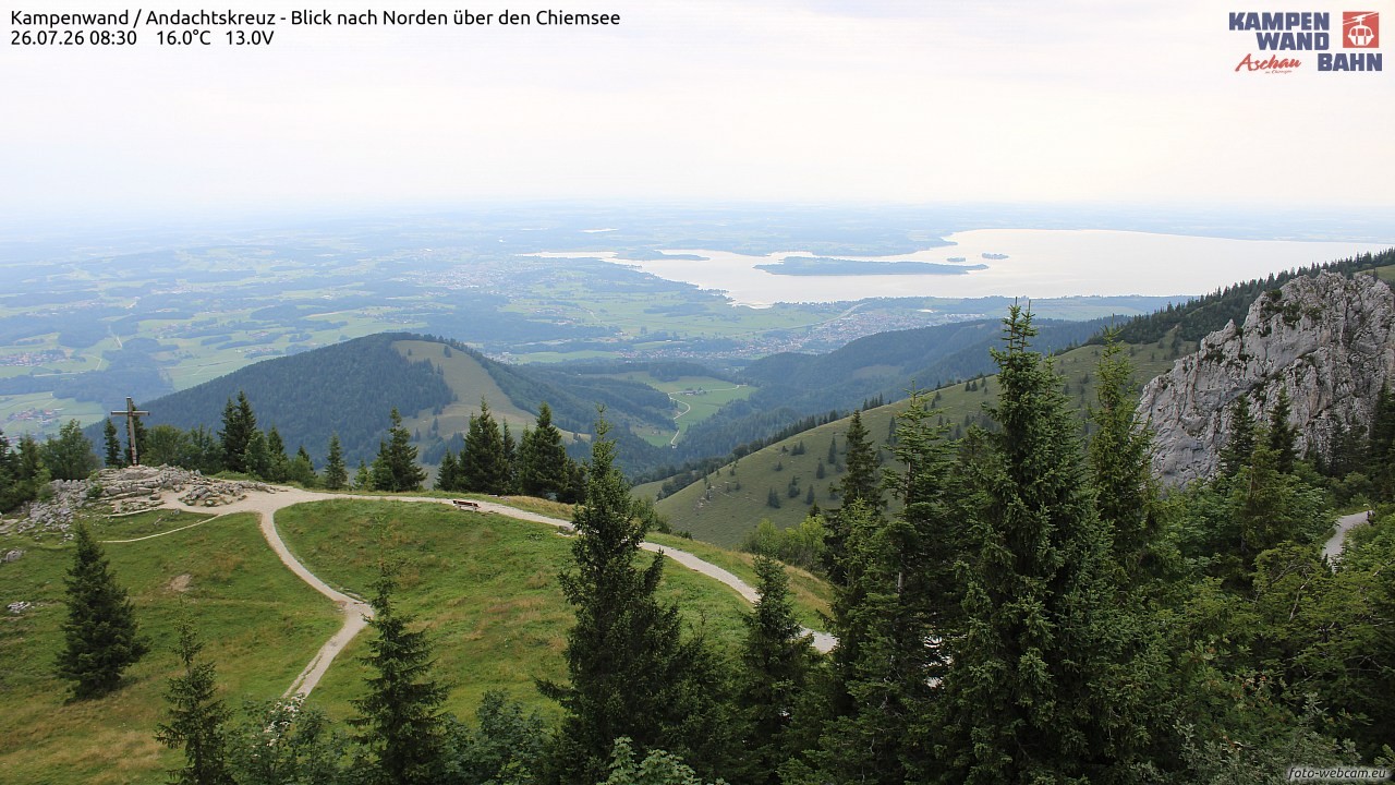 Archiv Foto Webcam Kampenwand - Blick nach Norden über den Chiemsee