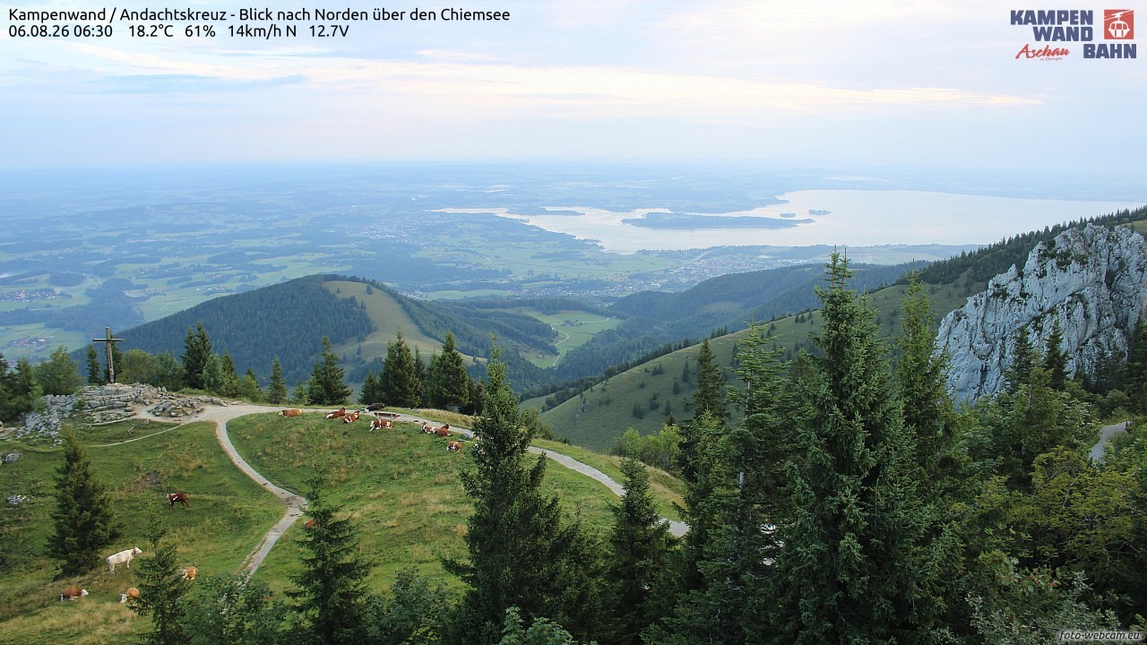 Archiv Foto Webcam Kampenwand - Blick nach Norden über den Chiemsee