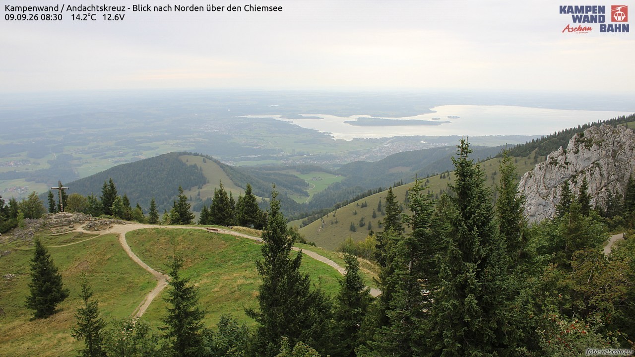 Archiv Foto Webcam Kampenwand - Blick nach Norden über den Chiemsee