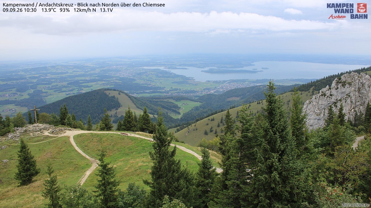 Archiv Foto Webcam Kampenwand - Blick nach Norden über den Chiemsee