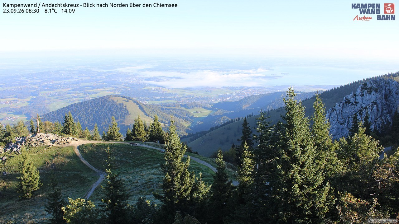 Archiv Foto Webcam Kampenwand - Blick nach Norden über den Chiemsee