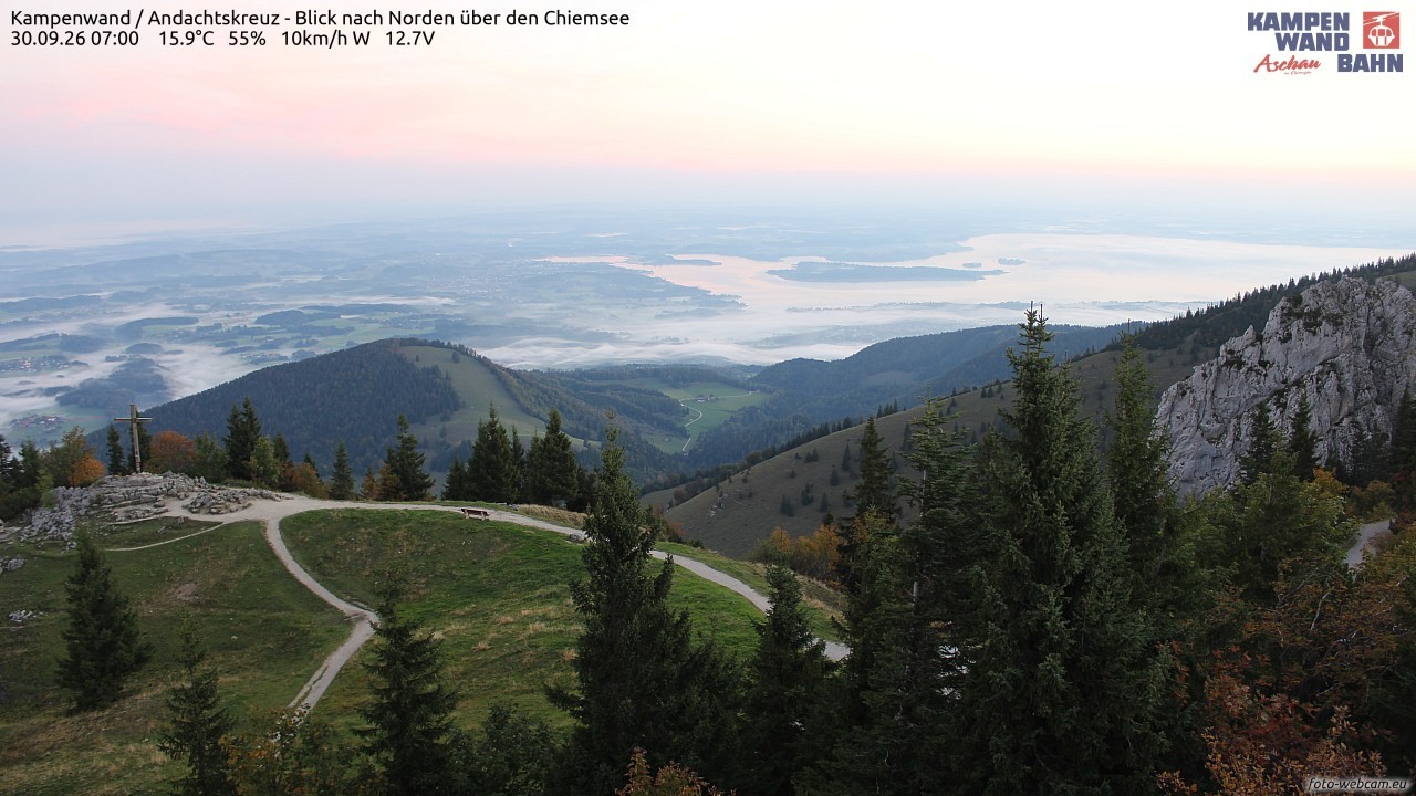 Archiv Foto Webcam Kampenwand - Blick nach Norden über den Chiemsee