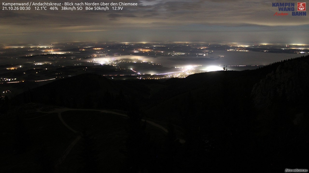 Archiv Foto Webcam Kampenwand - Blick nach Norden über den Chiemsee