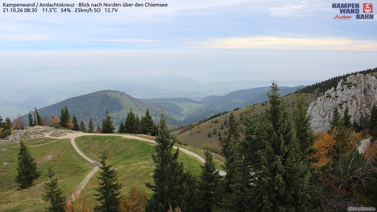 Archiv Foto Webcam Kampenwand - Blick nach Norden über den Chiemsee